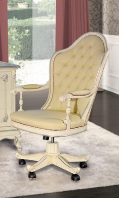 Bureau stoel hout directiestoel Chesterfield Italiaanse meubels wit draaibaar wit nieuw.
