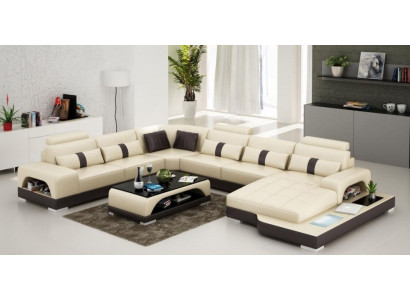 Leder U-vormige woonlandschap bank Big XXL bankstel hoekbank hoek sturen