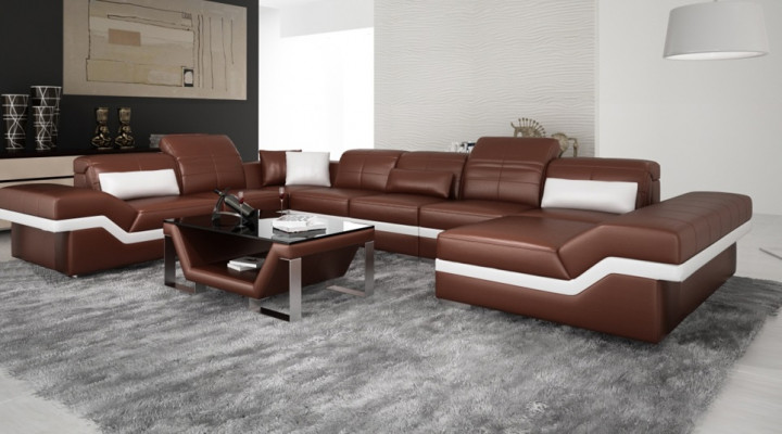LEREN BANKSTEL XXL WOONLANDSCHAP HOEKBANK DESIGN BANK BANKSTEL SET HOEKCOUCH NIEUW