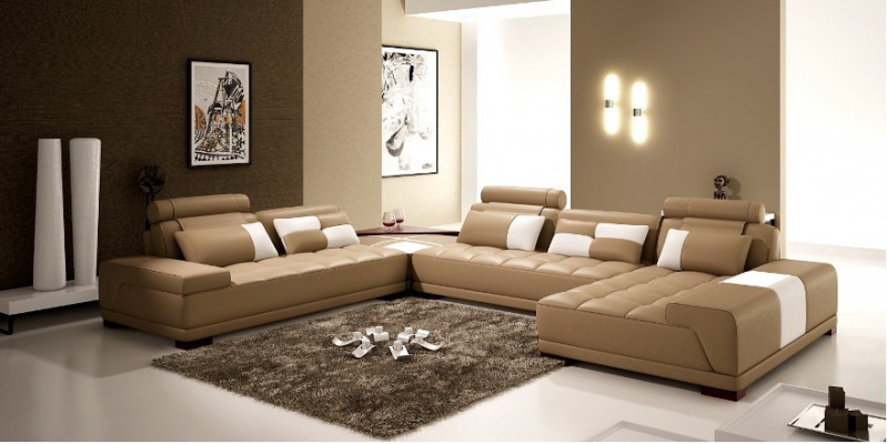 Ledersofa Bank Bekleding Stoel Hoek Woonlandschap Bank Hoekbank PH376 Beige