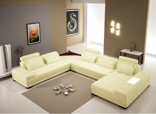 Ledersofa Bank Bekleding Stoel Hoek Woonlandschap Bank Hoekbank PH376 Beige
