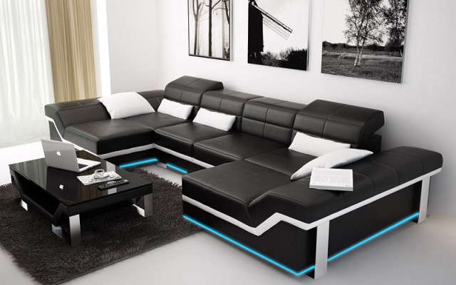 Leren bank Bank Bank Woonlandschap Hoekbank Set Ontwerp Modern Bankstel K5007C