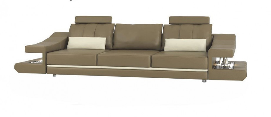 Moderne Designer Luxe bankstel 3-zits meubels gestoffeerd in bruin leer, grote banken.