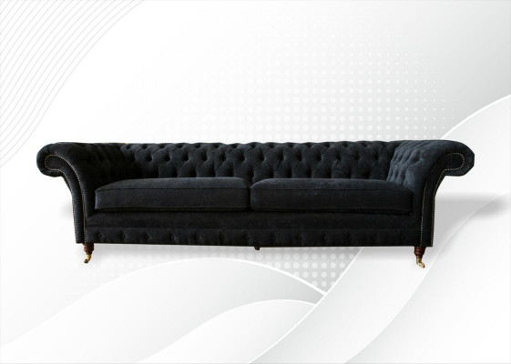 Grote bank 4-zits bank Chesterfield bekleding lederen textiel zwart