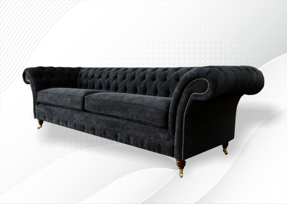 Grote bank 4-zits bank Chesterfield bekleding lederen textiel zwart
