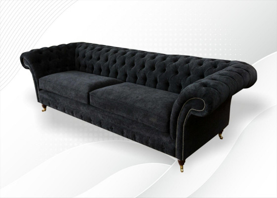Grote bank 4-zits bank Chesterfield bekleding lederen textiel zwart