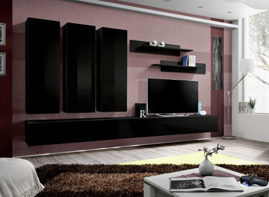 Compleet set 7-delig Zwart woonwand wandkast houten meubels luxe meubels nieuw