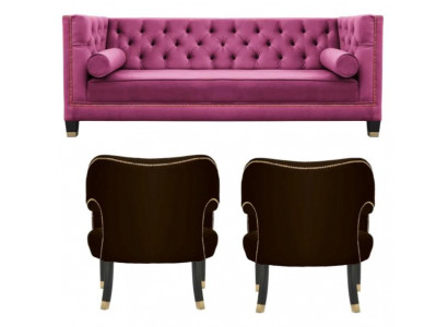 Rosa Chesterfield 2 Fauteuils Zwart Textiel Modern Design Luxe Meubilair Bankstel Set Nieuw