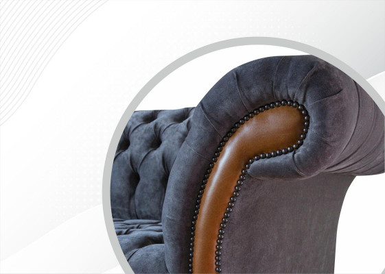 Chesterfield Bank Bank Bekleding 3 Zits Grijs Textiel Stof Grijze Banken