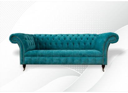 Chesterfield bank gestoffeerde bankstellen Klassieke textiel Turquoise 3-zits.