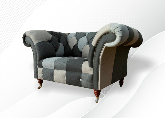 Chesterfield Design Bank Stoff Fauteuil 1,5-zits Banken Bekleding Lounge Club Nieuw