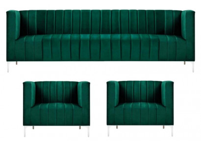 Bankstel driezits stof woonkamer fluweel design groen bankstel 2 leunstoelen groep