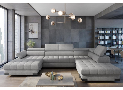 Woonlandschap hoekbank stof U-vorm slaapfunctie bankstel design stofbekleding hoek.