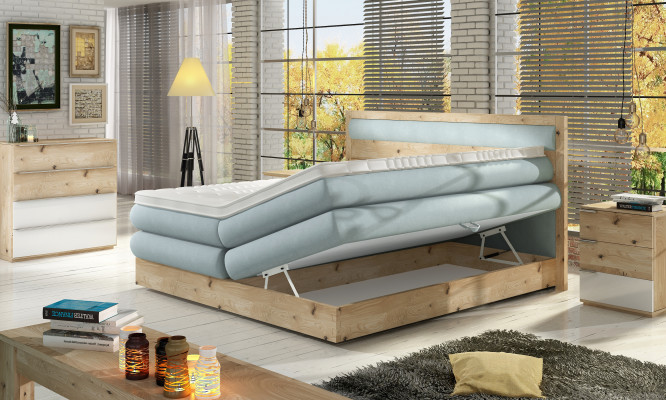 Luxe boxspring bedden eiken echt hout gestoffeerd design dubbel land leder