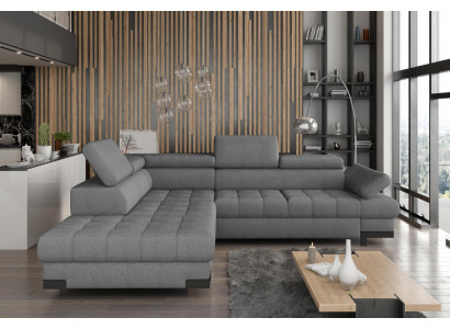 Grijze L-vormige bank bankstel gestoffeerde hoekwoonlandschap ontwerp bankstel textiel leer