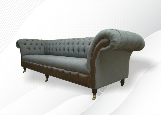 Chesterfield 4-zits grijze stoffen woonkamer design gestoffeerde bank Big Textile Furniture