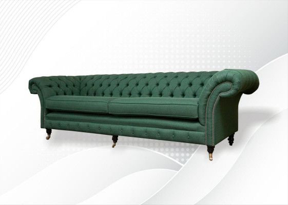 Chesterfield 4-zitter Donkergroene Woonkamer Designbank Grote Stoffen Bank