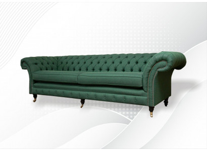 Chesterfield 4-zitter Donkergroene Woonkamer Designbank Grote Stoffen Bank