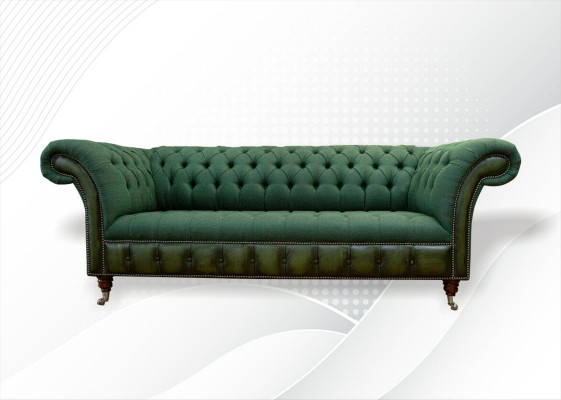 Chesterfield 3-zits donkergroene woonkamerontwerp bank gestoffeerd bankstel textiel.