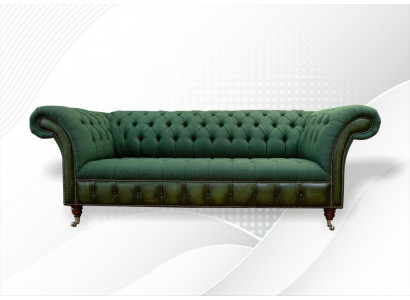 Chesterfield 3-zits donkergroene woonkamerontwerp bank gestoffeerd bankstel textiel.