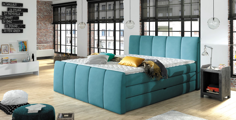 Boxspringbedden Bedden Blauw 180x200 Slaapkamer Textiel Hotelbed Gestoffeerd Design