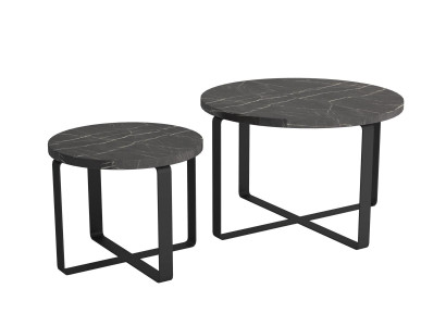 2x Koffietafeltjes Roestvrij Staal Zwart Rond Meubilair Modern Ontwerp Set