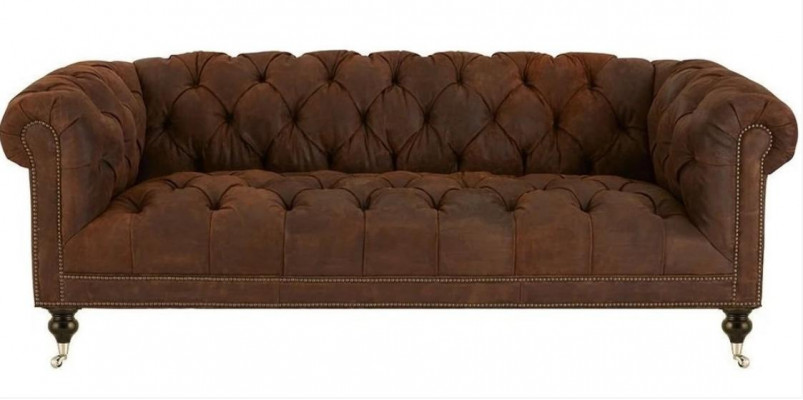 Bruin driezits Chesterfield modern design leren bankstel design meubels fluweel stof