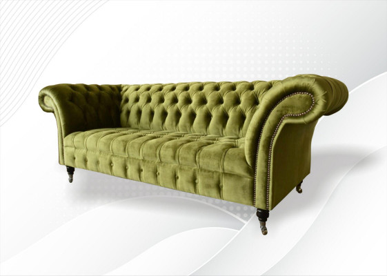 Chesterfield Groene driezits woonkamer designbank gestoffeerde bank textiel Nieuw