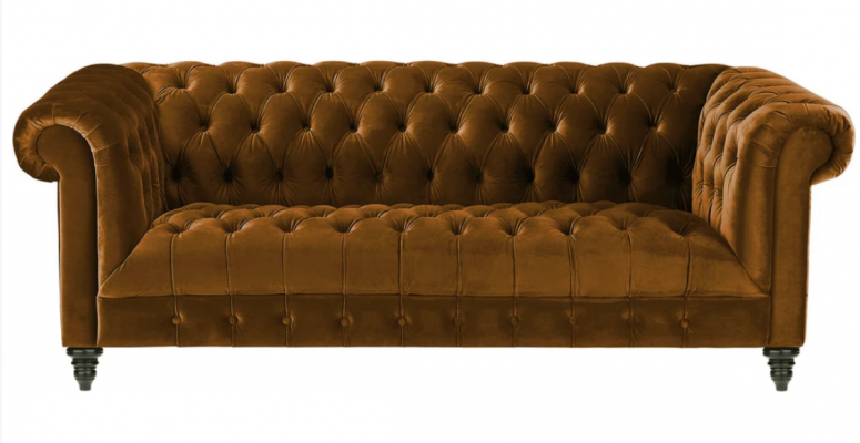 Driepersoons Chesterfield Bruin Stoffen Bank Nieuw Origineel Design Bankstellen Bekleding