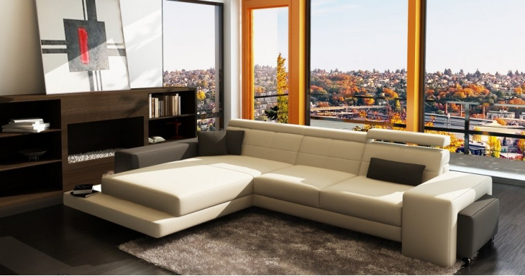 Hoekbank + USB-beklede bank Woonlandschap Zithoeklounge Lederen textiel Geroda