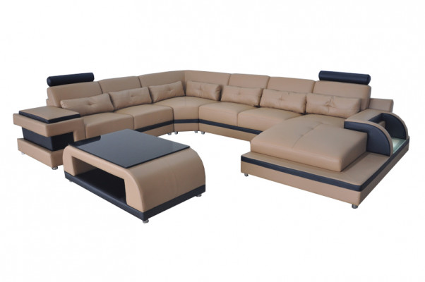 Luxe gestoffeerde leren hoekbank met USB bankstel woonkamer meubels landschap set.
