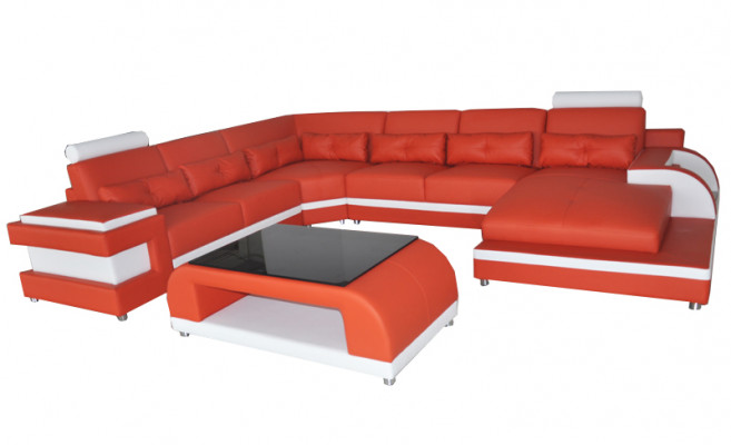 Luxe gestoffeerde leren hoekbank met USB bankstel woonkamer meubels landschap set.
