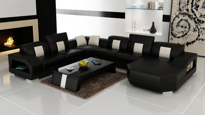 Leren bank woonlandschap hoekbank hoek bankstel ontwerp Modern Bank R7003 Nieuw