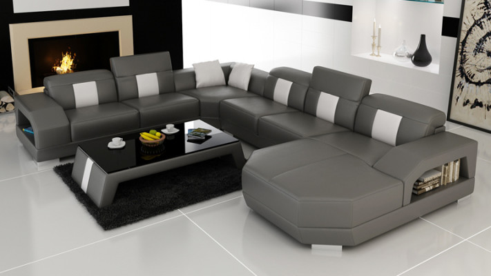 Leren bank woonlandschap hoekbank hoek bankstel ontwerp Modern Bank R7003 Nieuw