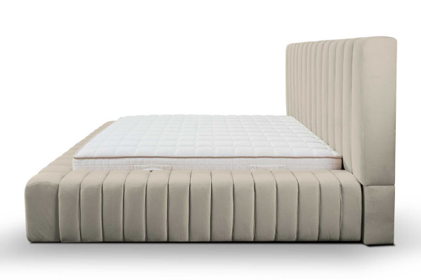 Luxe slaapkamer bed tweepersoons hout gestoffeerde bedden bedframe beige