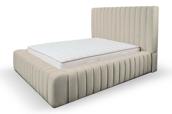 Luxe slaapkamer bed tweepersoons hout gestoffeerde bedden bedframe beige