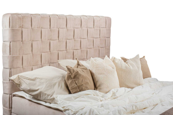 Bedden met beige bekleding, luxe design 180x200 tweepersoonsbed.