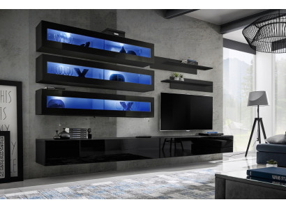 Woonkamerontwerp wandplank tv-standaard wandkast woonkamer hout inrichting nieuw.