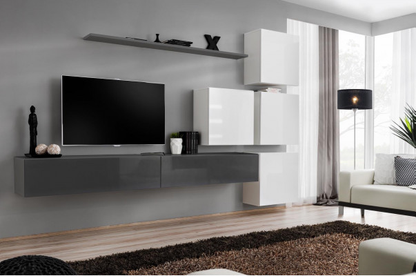 Grijze wandplank TV-standaard luxe compleet stijl modern woonkamer nieuwe inrichting