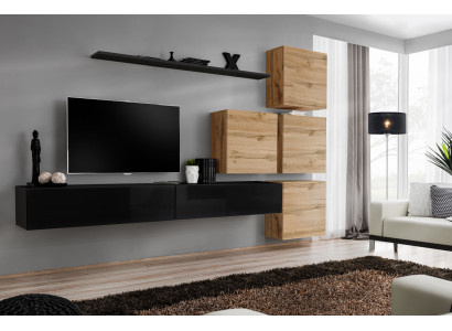 Set van 7 stuks. Woonkamer TV-standaard Hout Luxe Set Groep Wandkast