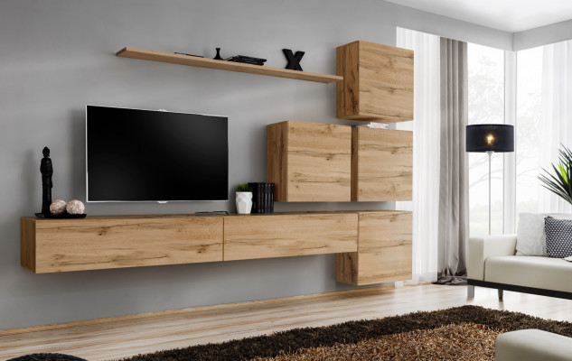 Garnituur Bruin Set 7-delig TV-standaard Compleet Woonkamer Wandplank Modern Design