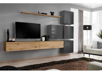 Luxe houten set TV-meubel hout woonkamer wandplank ontwerp