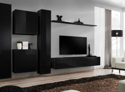 Zwart woonwand tv-standaard luxe woonkamer meubilair compleet set 6-delig modern.