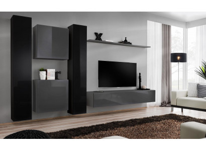 Designer woonkamer grijs woonkamerm meubel 4x wandkast wand rek compleet