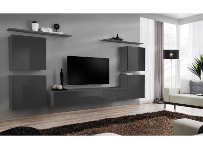 Grijze muur woonwand woonkamer meubilair luxe tv-standaard wandplank kast plank nieuw
