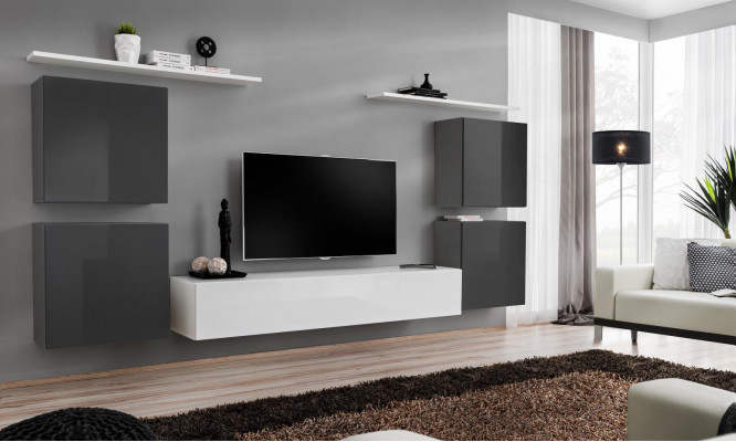 Woonkamer wit Woonkamer set Wandplank TV-standaard Houten meubels 2x Vitrine Woonkamer