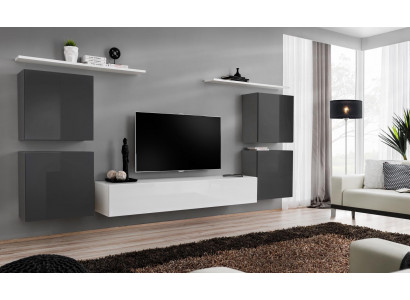 Woonkamer wit Woonkamer set Wandplank TV-standaard Houten meubels 2x Vitrine Woonkamer