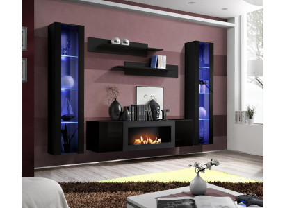 Volledige set 5-delig luxe woonkamer Zwart Designer Hangende Vitrine Houten Meubelen