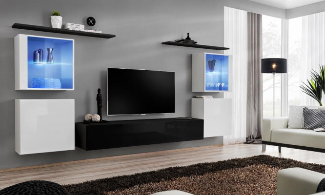 Houten meubels Zwarte woonkamer woonkamer muurrekken luxe inrichting kast nieuw