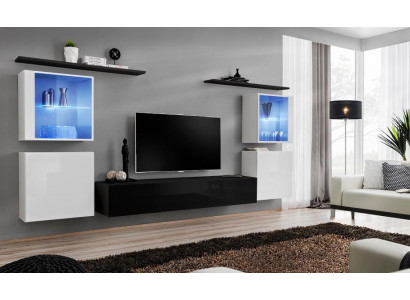 Houten meubels Zwarte woonkamer woonkamer muurrekken luxe inrichting kast nieuw